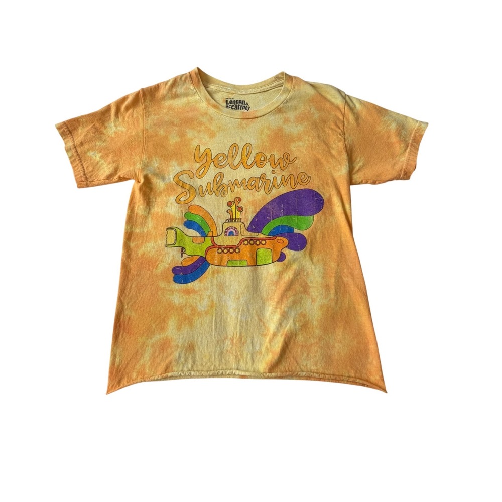 The Beatles Yellow Submarine Tie Dye Graphic T-Shirt Orange Yellow Small